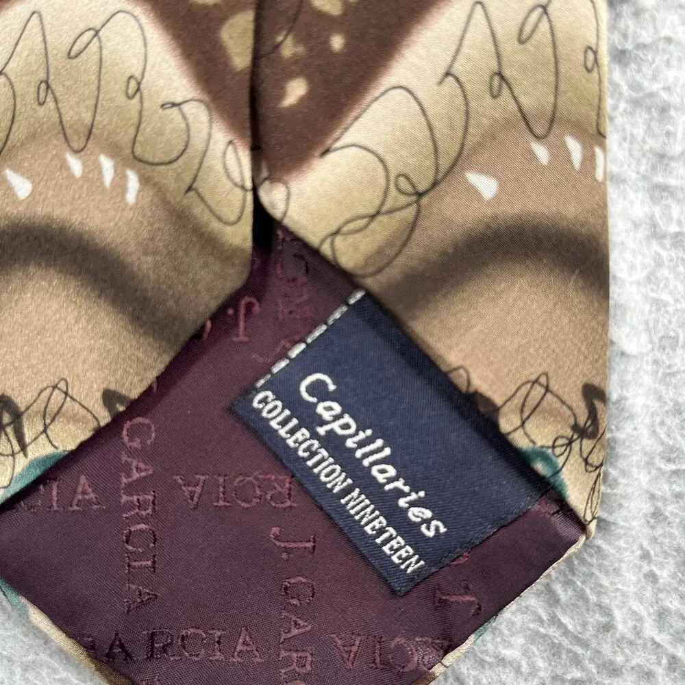 J Garcia Silk Necktie Capillaries Collection 19 Brown Abstract Tie